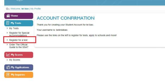 　　第二步：考试报名 　　1、点击左侧的register for a test