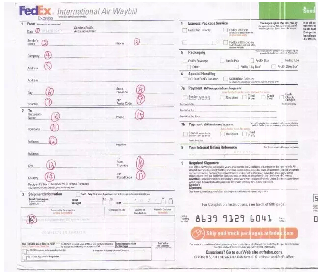 美国留学材料邮寄如何填写国际快递申请单？